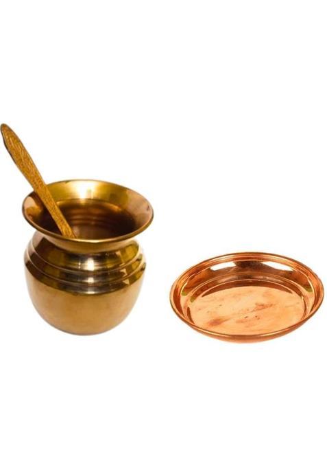 Sri Seenivas Traders Pure Copper Achaman Set Panchapatra With Spoon & Plate For Pooja Kalash (Brown)
