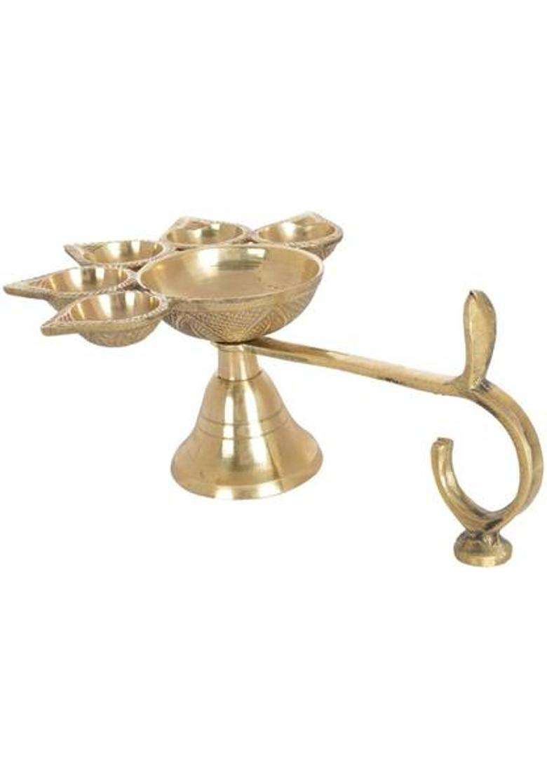 Sbbco Brass Hindu 5 Face Puja Camphor Burner Lamp ( No 2 ) Panch Aarti Jyoti/Diya Stand Table Diya (Height 3 Inch) - Indya