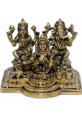 Neo Classic Laxmi Ganesh Kuber Ji Shri Dhan Laxmi Kuber Yantra For Diwali Puja Height- 3 Decorative Showpiece - 7.5 Cm(Brass Gold)