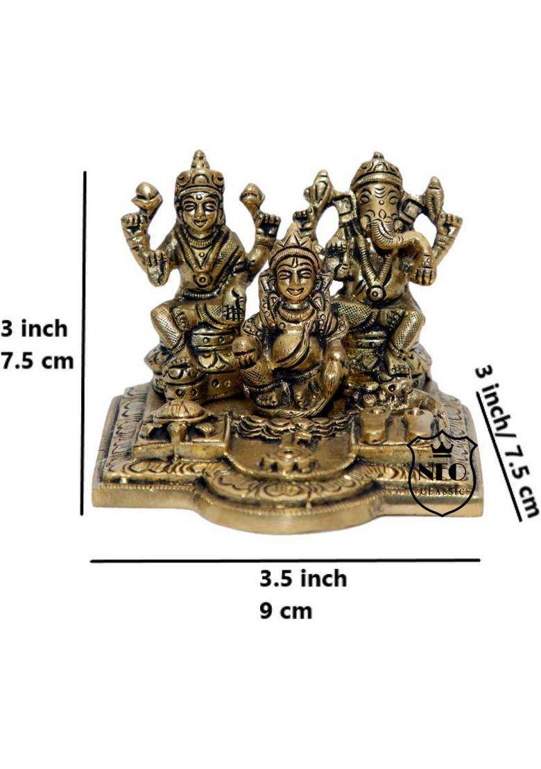 Neo Classic Laxmi Ganesh Kuber Ji Shri Dhan Laxmi Kuber Yantra For Diwali Puja Height- 3 Decorative Showpiece - 7.5 Cm(Brass Gold) - Indya