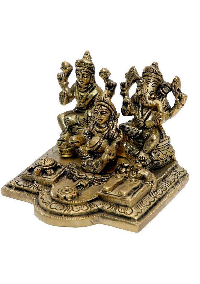 Neo Classic Laxmi Ganesh Kuber Ji Shri Dhan Laxmi Kuber Yantra For Diwali Puja Height- 3 Decorative Showpiece - 7.5 Cm(Brass Gold) - Indya