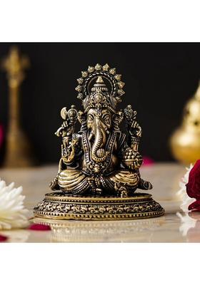 Shyam Antique Creation Ganesha Sitting Murti Ganesh Ji Statue Ganpati Vinayak Idol For Home Diwali Puja Decorative Showpiece - 9.525 Cm(Brass Gold)