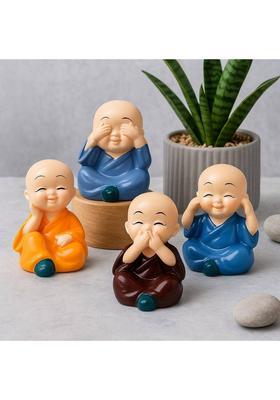 Cw Set Of 4 Monk Buddha Home Decor Office Decor & Car Decor Gift Set Decorative Showpiece - 10 Cm(Polyresin Multicolor)