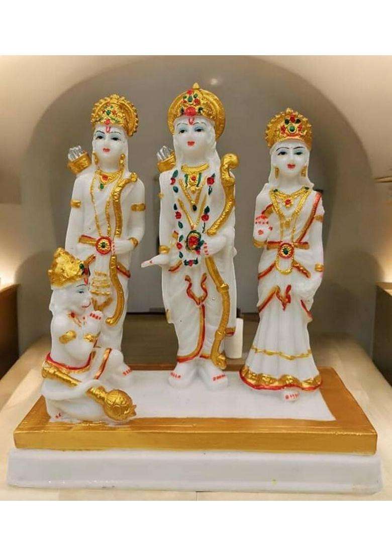 Kalkas Enterprises Ram Darbar Statue Of Hindu Deities Set Of 3 Figurines White And Gold Decorative Showpiece - 24 Cm(Resin White Gold) - Indya
