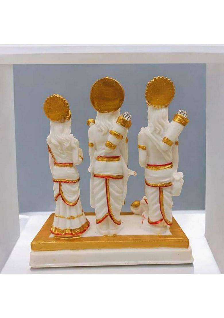 Kalkas Enterprises Ram Darbar Statue Of Hindu Deities Set Of 3 Figurines White And Gold Decorative Showpiece - 24 Cm(Resin White Gold) - Indya