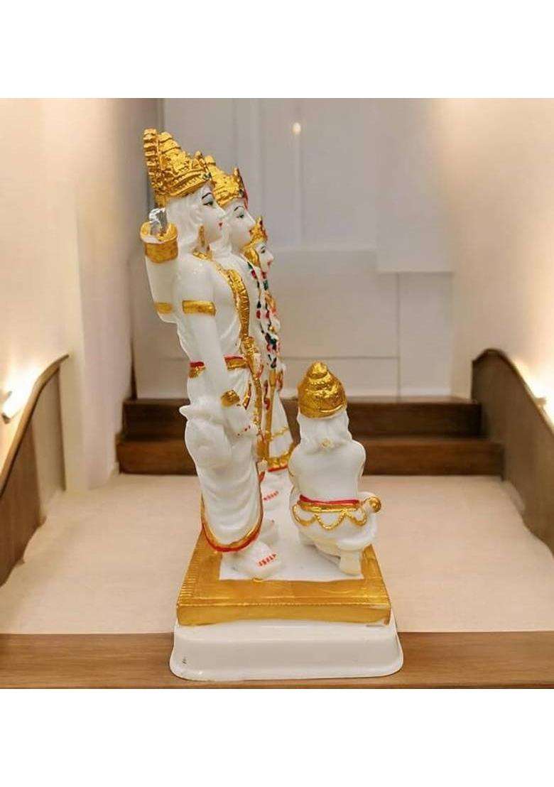 Kalkas Enterprises Ram Darbar Statue Of Hindu Deities Set Of 3 Figurines White And Gold Decorative Showpiece - 24 Cm(Resin White Gold) - Indya