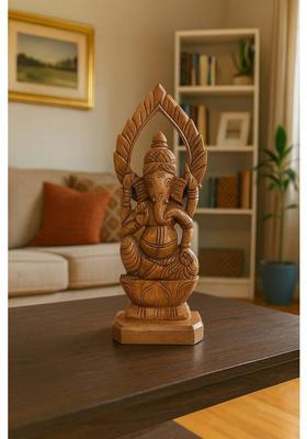 Rural Bird Wooden Lord Ganesha Idol 27 Cm Handcrafted Ganesh Ji Wooden Statue Decorative Showpiece - 27 Cm(Wood Brown)