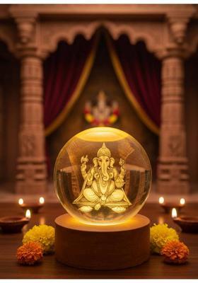 Ganesha 3D Crystal Ball Night Lamp Ganesh Ji Home Decor & Gift For Men/Women Decorative Showpiece - 8 Cm(Crystal Multicolor)