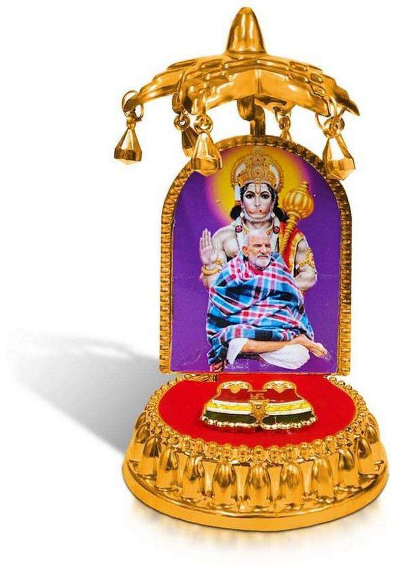 Adhvik Lord Hauman/Neem Karoli Baba Ashirwad With Charan Paduka And Umbrella Chhatra Decorative Showpiece - 11 Cm(Plastic Multicolor) - Indya