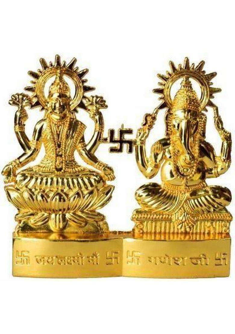 Karishma Kreations Laxmi Ganesh Ji - Metal Gold Plated Especially For Diwali Decorative Showpiece Decorative Showpiece - 10 Cm(Brass Gold) - Indya