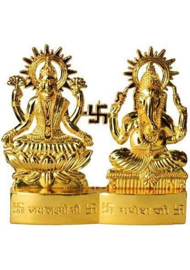 Karishma Kreations Laxmi Ganesh Ji - Metal Gold Plated Especially For Diwali Decorative Showpiece Decorative Showpiece - 10 Cm(Brass Gold) - Indya