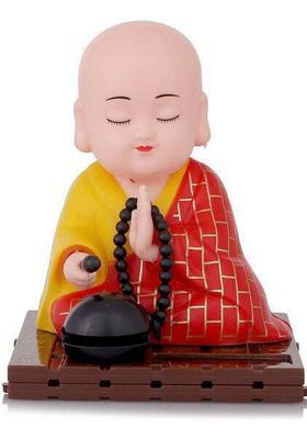 Oblivion Solar Powered Sitting Buddha Statue Head And Hand Moving Buddha Statue Decorative Showpiece - 14 Cm(Resin Red)