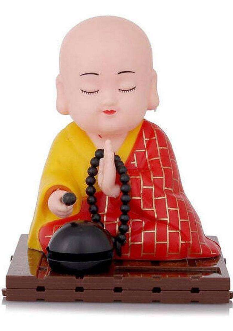 Oblivion Solar Powered Sitting Buddha Statue Head And Hand Moving Buddha Statue Decorative Showpiece - 14 Cm(Resin Red) - Indya