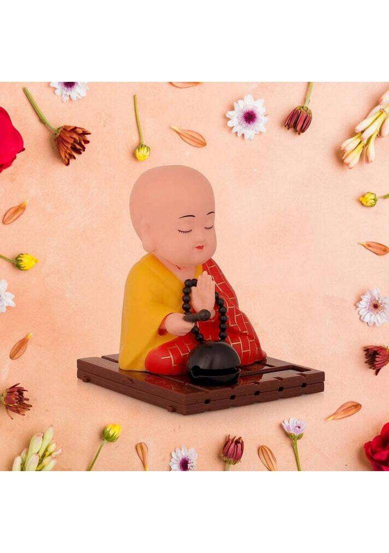 Oblivion Solar Powered Sitting Buddha Statue Head And Hand Moving Buddha Statue Decorative Showpiece - 14 Cm(Resin Red) - Indya