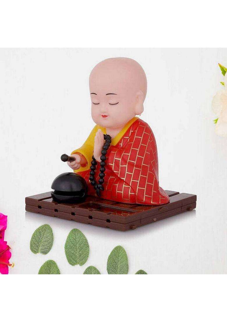 Oblivion Solar Powered Sitting Buddha Statue Head And Hand Moving Buddha Statue Decorative Showpiece - 14 Cm(Resin Red) - Indya