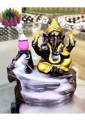 Reeldot Lord Ganesh Ganesha Backflow Cone Incense Showpiece And 20 Free Dhoop Cones Decorative Showpiece - 12 Cm(Marble Multicolor Gold)