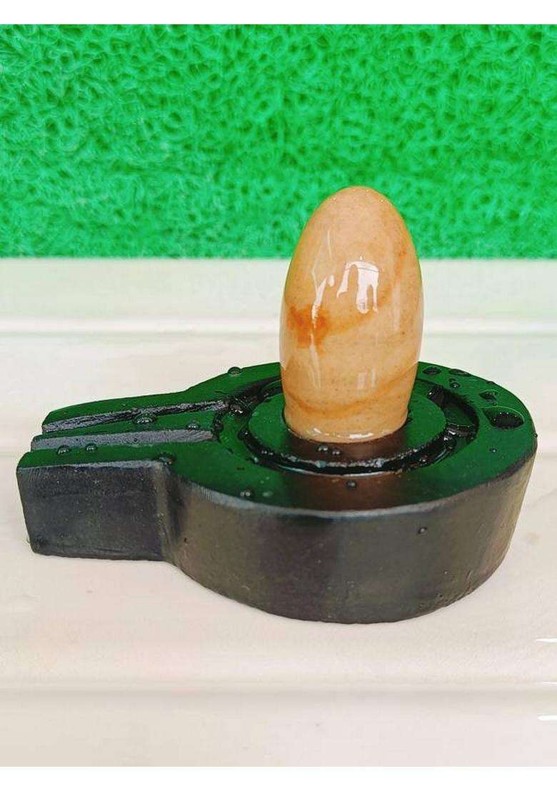 Shivling White Original Narmadeshwar Shivling With Jaladhari 1.5Inch Lingam 3Inch Base Decorative Showpiece - 2.5 Cm(Stone Brown Black White Yellow Yellow Green Red Silver Multicolor) - Indya