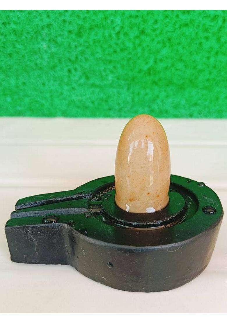 Shivling White Original Narmadeshwar Shivling With Jaladhari 1.5Inch Lingam 3Inch Base Decorative Showpiece - 2.5 Cm(Stone Brown Black White Yellow Yellow Green Red Silver Multicolor) - Indya