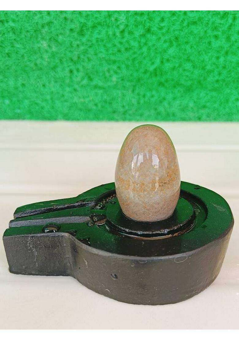 Shivling White Original Narmadeshwar Shivling With Jaladhari 1.5Inch Lingam 3Inch Base Decorative Showpiece - 2.5 Cm(Stone Brown Black White Yellow Yellow Green Red Silver Multicolor) - Indya