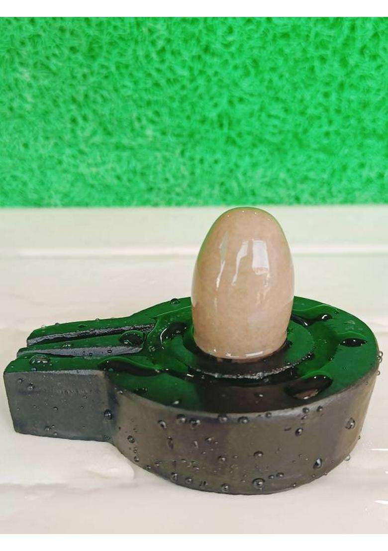 Shivling White Original Narmadeshwar Shivling With Jaladhari 1.5Inch Lingam 3Inch Base Decorative Showpiece - 2.5 Cm(Stone Brown Black White Yellow Yellow Green Red Silver Multicolor) - Indya