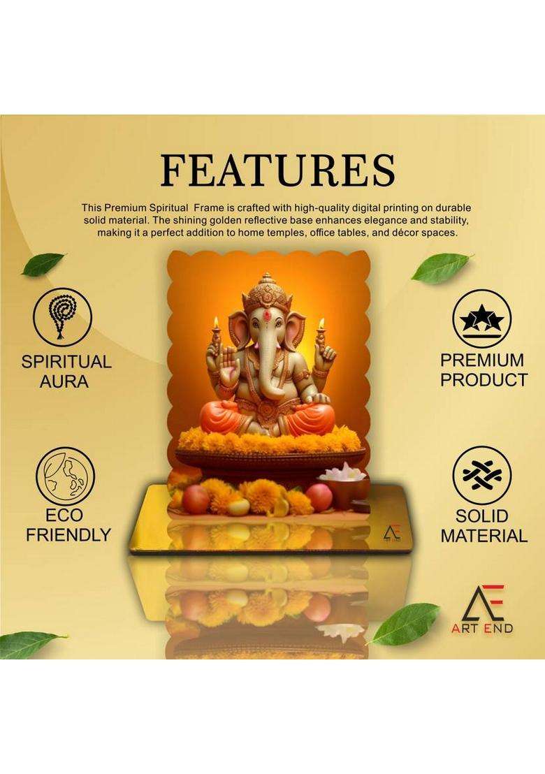 Art End P24 Photo Ganpati Idol Table Standy Home And Office Pooja Room (4.75X5.5 Inch) Decorative Showpiece - 13.5 Cm(Wood Orange) - Indya