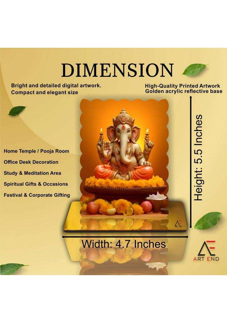 Art End P24 Photo Ganpati Idol Table Standy Home And Office Pooja Room (4.75X5.5 Inch) Decorative Showpiece - 13.5 Cm(Wood Orange) - Indya
