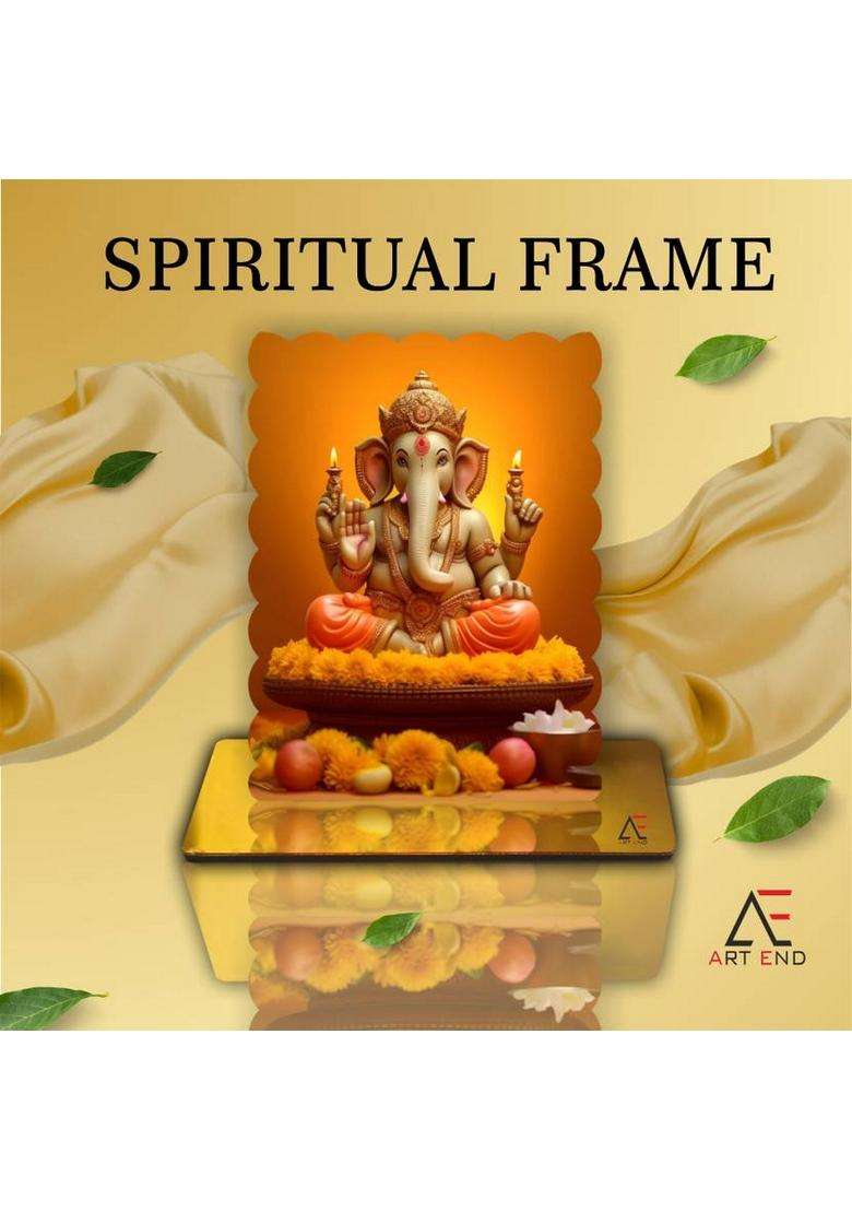 Art End P24 Photo Ganpati Idol Table Standy Home And Office Pooja Room (4.75X5.5 Inch) Decorative Showpiece - 13.5 Cm(Wood Orange) - Indya