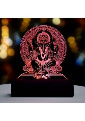 Artistic Gifts 3D Illusion Multicolor Led Ganesh Ji Statue For Car Dashboard Decorative Showpiece - 12.5 Cm(Plastic Black Red)