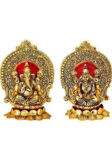 Devcrafts Brass Statue/Murti/Figure Lord Laxmi Ganesh Ji Set Gold Plated Decorative Showpiece - 17 Cm (Brass Gold) Decorative Showpiece - 17 Cm(Brass Gold)
