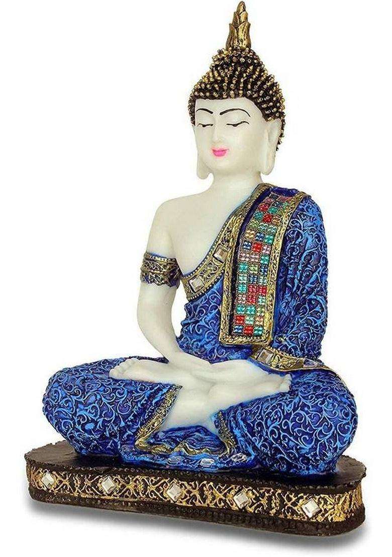 Shree Ram Impex Handcrafted Meditating Buddha Idol Statue For Home Dcor Decorative Showpiece - 15 Cm(Polyresin Blue) - Indya