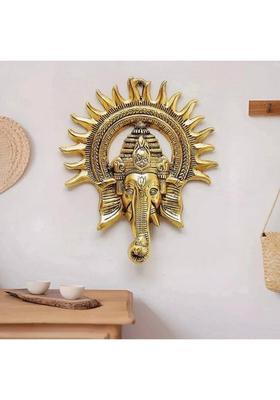 Basukiya Wall Hanging Ganesh Ji Decorative Showpiece - 19 Cm(Metal Gold)