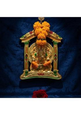 Ruhvana Ganesh Ji Hanging Wall Art (Golden With Meena Work) Decorative Showpiece - 27.5 Cm(Aluminium Gold)