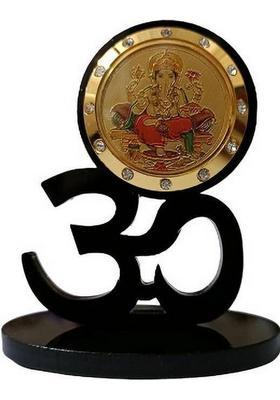 Divine Collections Enterprises Divcoll Ganesh Ji Gold Plated Photo In Om Idol Photo Frame For Car Dashboard Decorative Showpiece - 8.5 Cm(Wood Black)