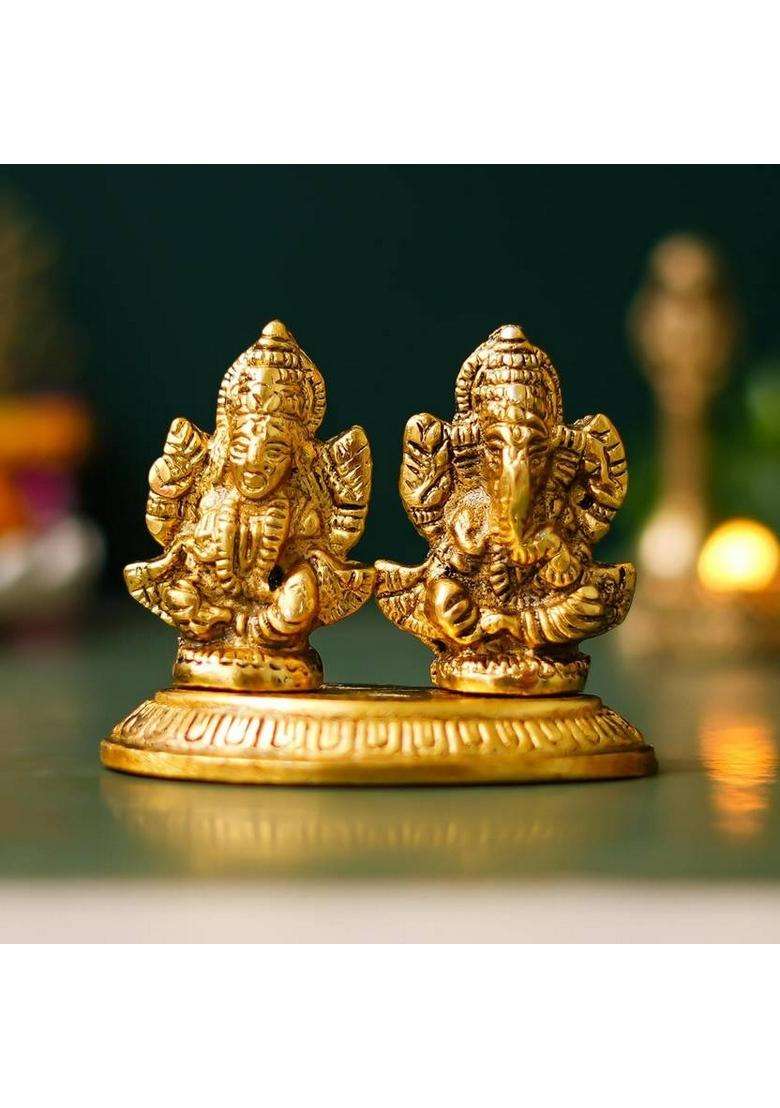 Jaipurcrafts Premium Laxmi Ganesha Idol Statue For Diwali Decor Laxmi Ganesh Murti Decorative Showpiece - 7 Cm(Metal Gold) - Indya