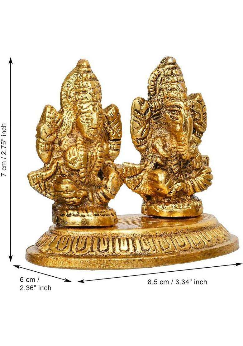 Jaipurcrafts Premium Laxmi Ganesha Idol Statue For Diwali Decor Laxmi Ganesh Murti Decorative Showpiece - 7 Cm(Metal Gold) - Indya