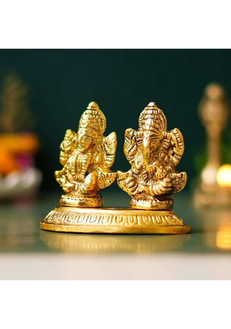 Jaipurcrafts Premium Laxmi Ganesha Idol Statue For Diwali Decor Laxmi Ganesh Murti Decorative Showpiece - 7 Cm(Metal Gold) - Indya
