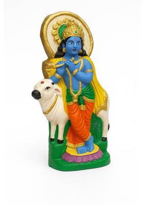 Ab Unique Creation Cow Dung Lord Krishna Idol With Flute Decorative Showpiece - 12 Cm(Resin Multicolor)