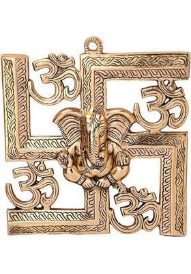 Cashwin Spiritual Auspicious Handmade Decorative Metal Swastik Ganesh Ji Statue Decorative Showpiece - 23 Cm(Aluminium Gold)