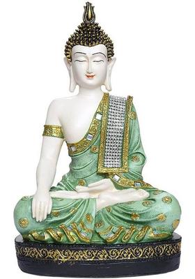 Shree Ram Impex Polyresin Sitting Buddha Idol Statue Showpiece For Home Decor White And Green Decorative Showpiece - 27 Cm(Polyresin Green)