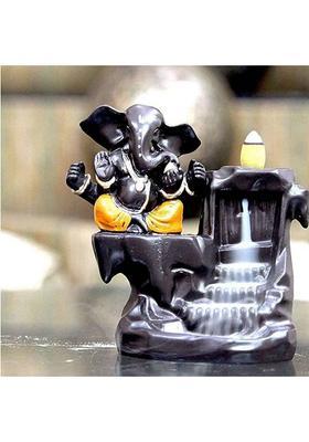 Arohi Enterprises Smoke Ganesha Smoke Fountain Backflow Incense Burner With 10 Smoke Backflow Incense ConeGanesh Ji MurtiLord Ganesha Idols For Car Dashboard Polyresin Incense Holder Polyresin Incense Holder Decorative Showpiece - 14 Cm(Polyresin Yel