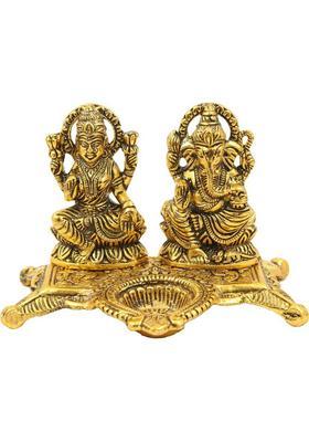 Psproducts Metal Golden Oxidized Laxmi Ganesh Ji Choki With Diya (Oil Lamp) Decorative Diwali Home Decoration & Gift Item Decorative Showpiece - 10.5 Cm(Aluminium Gold)