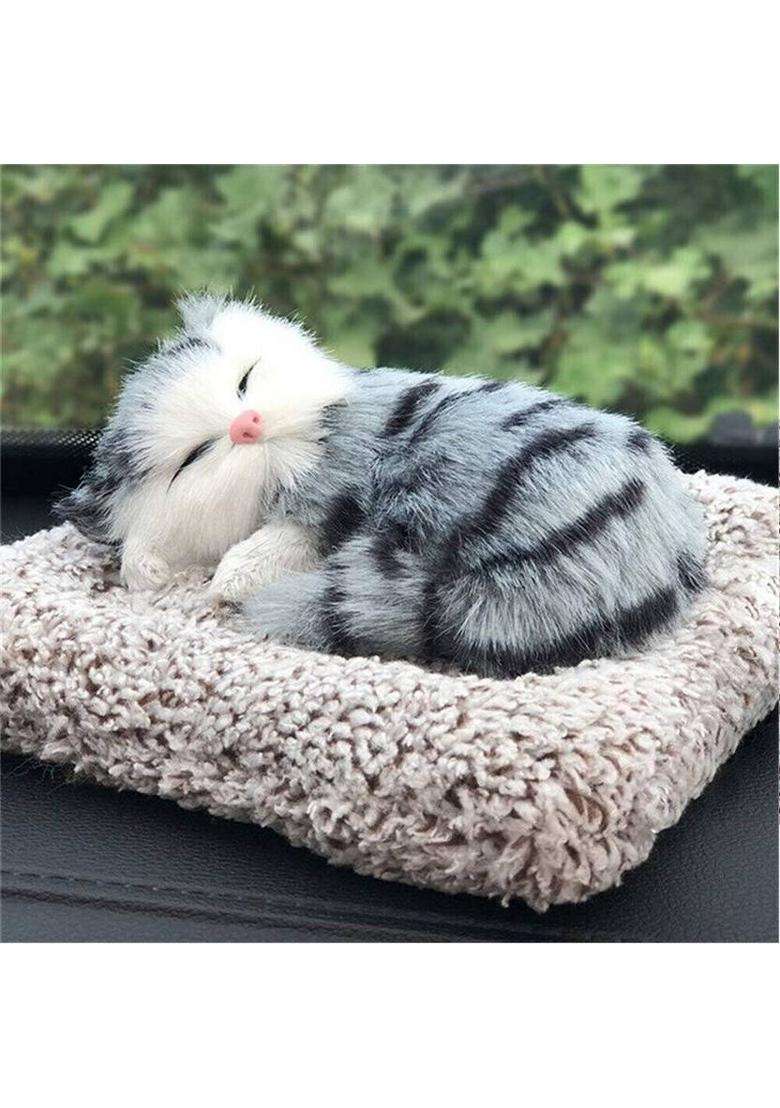 Srphere Car Dashboard Sleeping Cat Big Plush Toy Figurines Showpiece 18Cm Decorative Showpiece - 10 Cm(Plastic Fabric Grey White Black) - Indya