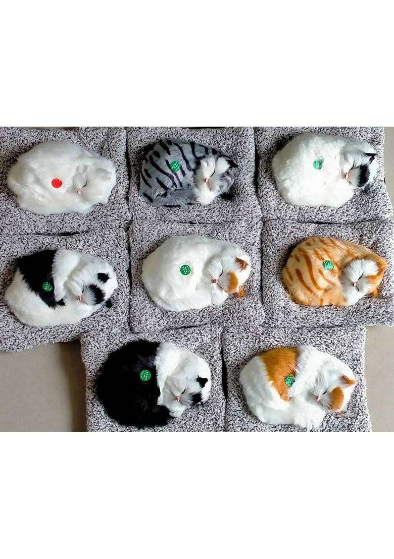 Srphere Car Dashboard Sleeping Cat Big Plush Toy Figurines Showpiece 18Cm Decorative Showpiece - 10 Cm(Plastic Fabric Grey White Black) - Indya
