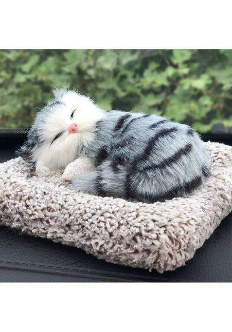 Srphere Car Dashboard Sleeping Cat Big Plush Toy Figurines Showpiece 18Cm Decorative Showpiece - 10 Cm(Plastic Fabric Grey White Black)
