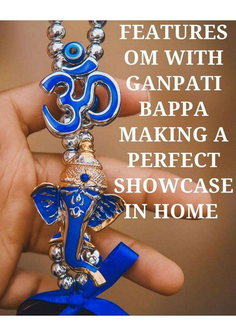 Sculpmart Evil Eye Hanging With Om & Ganesh Design For Home Entrance & Pooja Room Decor Decorative Showpiece - 17 Cm(Metal Blue) - Indya