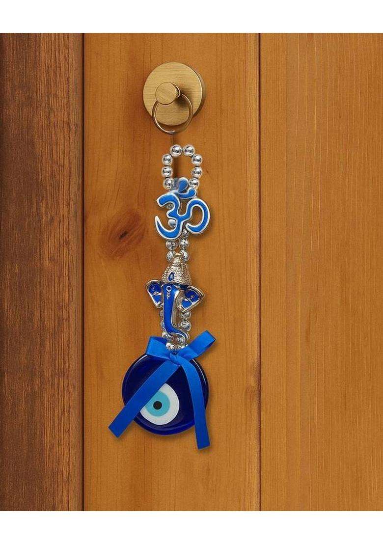 Sculpmart Evil Eye Hanging With Om & Ganesh Design For Home Entrance & Pooja Room Decor Decorative Showpiece - 17 Cm(Metal Blue) - Indya