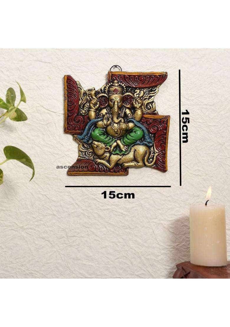 Ascension Swastik Idol Statue Wall Hanging Ganesh Home Decor Showpiece Gift Wall Art Decor Decorative Showpiece - 15 Cm(Metal Multicolor) - Indya