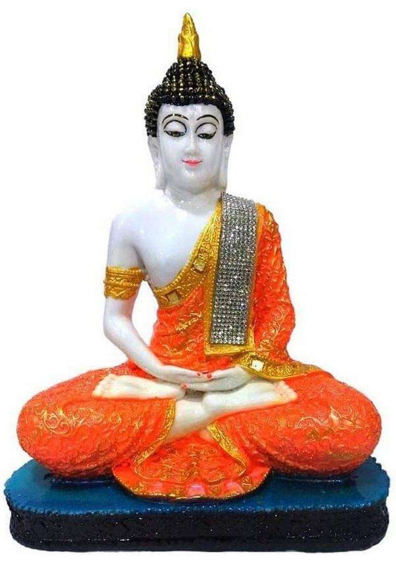 Shree Ram Impex Handcrafted Meditating Buddha Idol Statue Sitting Buddha Murti For Home Dcor Decorative Showpiece - 15 Cm(Polyresin Orange) - Indya