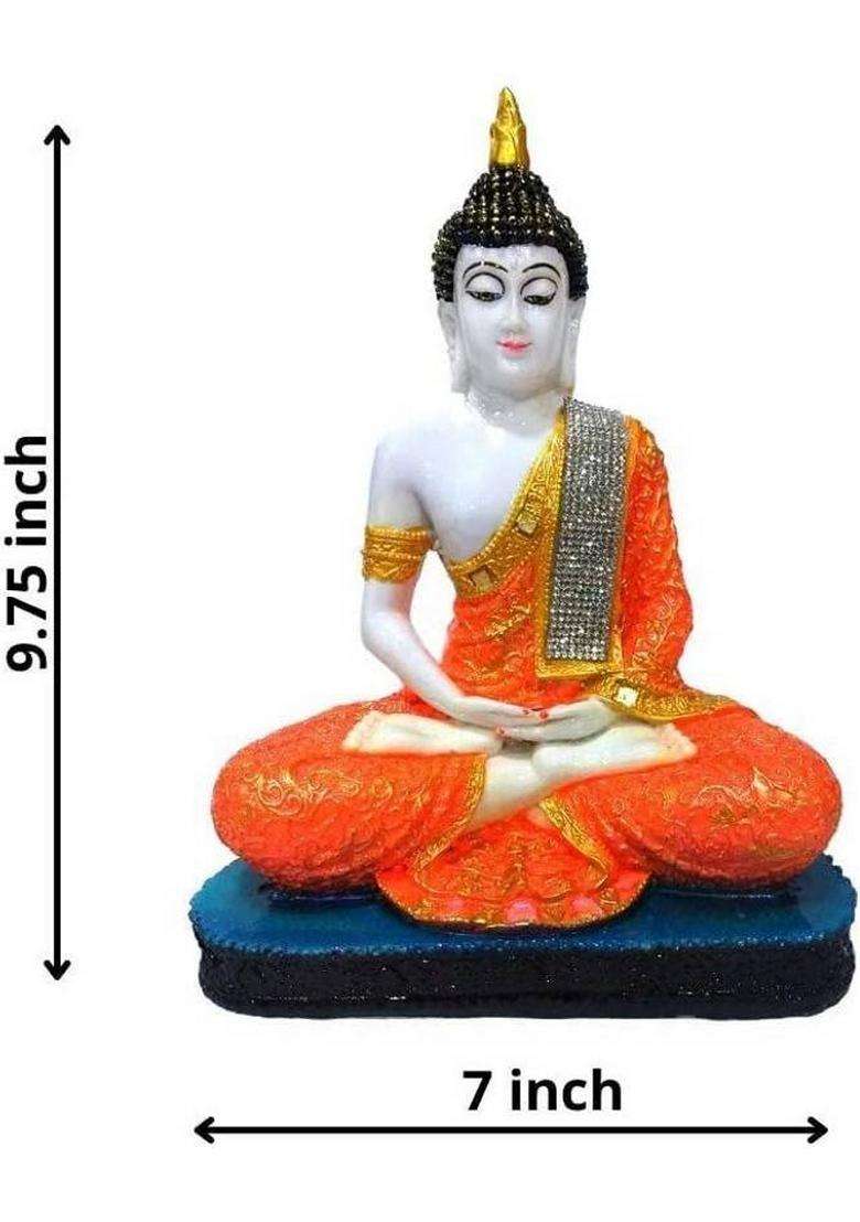 Shree Ram Impex Handcrafted Meditating Buddha Idol Statue Sitting Buddha Murti For Home Dcor Decorative Showpiece - 15 Cm(Polyresin Orange) - Indya