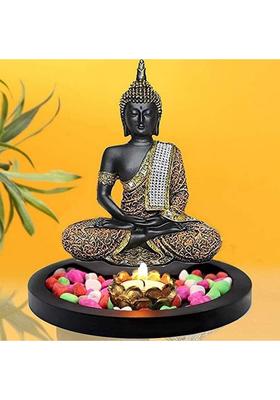Shree Ram Impex Lotus Tealight Candle Holder And Tray Showpiece Idols Buddha Statue Decorative Showpiece - 7 Cm(Polyresin White)